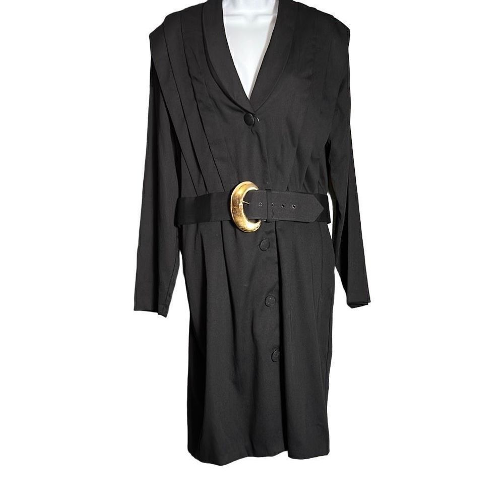 Monica Heart Women's Belted Blazer Dress Button Down Work Formal Black Size 16